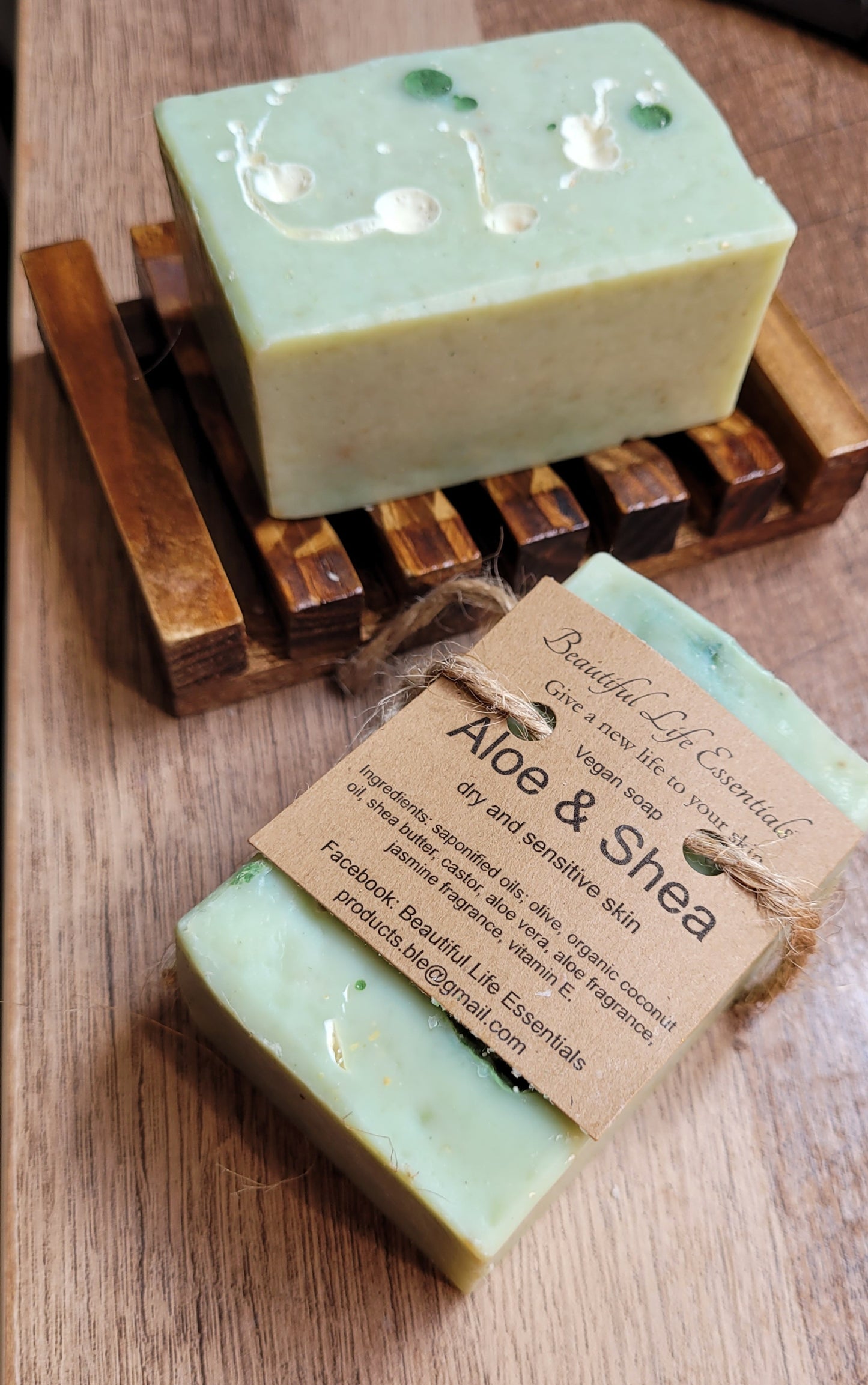 Our Aloe Vera & Shea Butter Handmade Vegan Soap is a natural, gentle cleanser perfect for dry, sensitive, or aging skin. Aloe vera helps soothe irritation and hydrate the skin, while shea butter deeply nourishes and locks in moisture, leaving your skin soft, smooth, and refreshed.