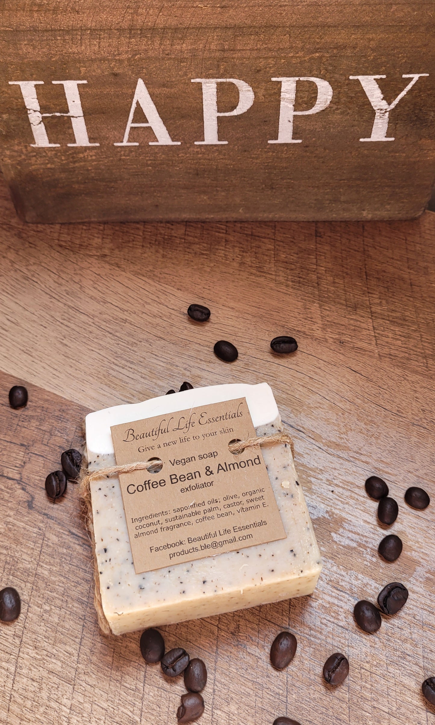 The Coffee & almond soap have exfoliating properties and invigorating  Almond scent .